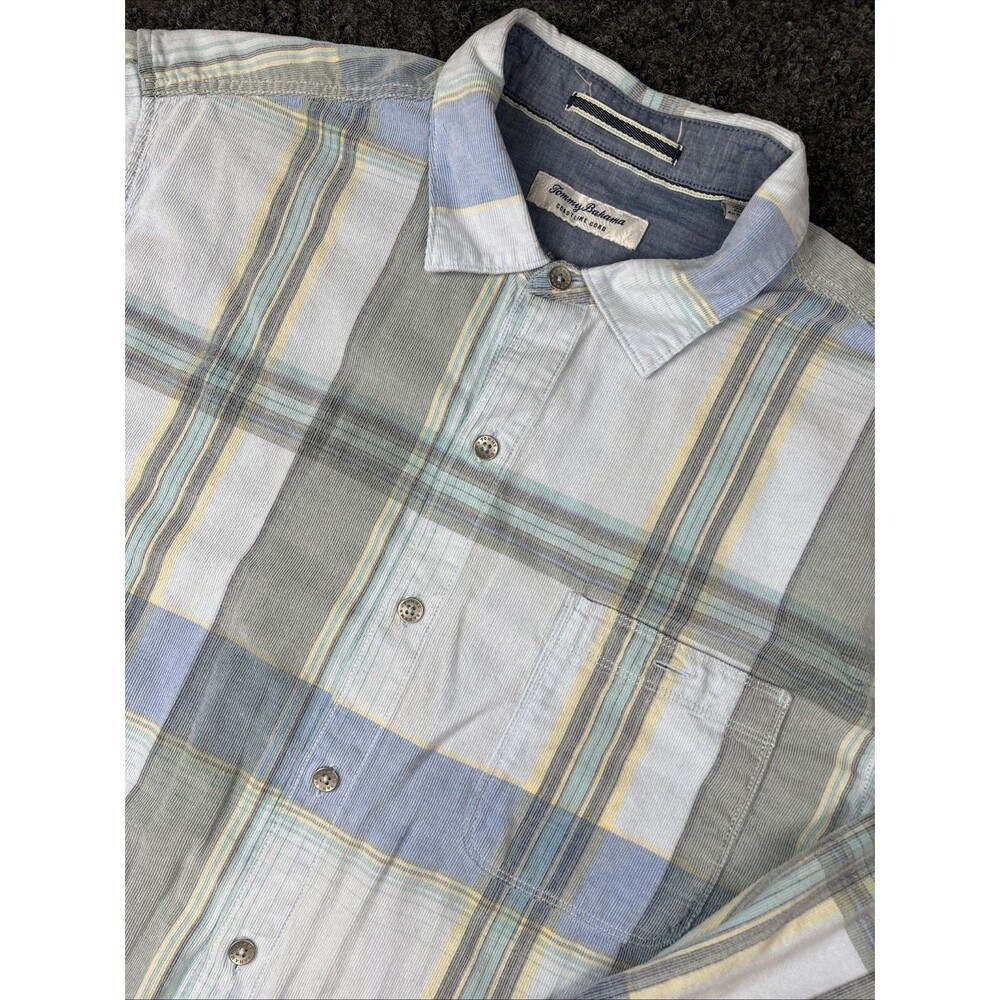 Tommy Bahama Coastline Cord Shirt Men’s XL Blue Plaid Long Sleeve
